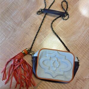 orYANY Cream and Orange Crossbody Bag with Tassel